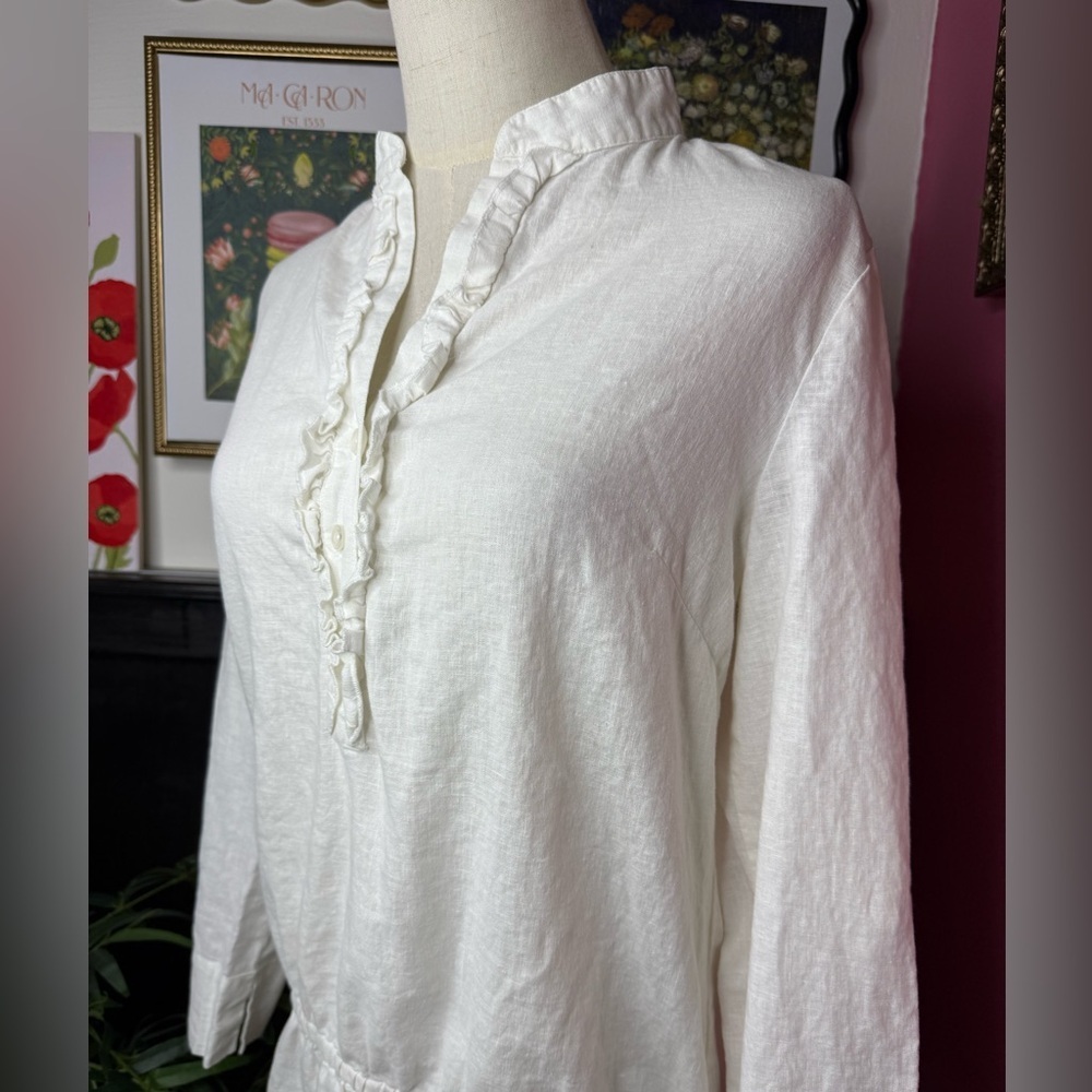 Lilly Pulitzer White Linen Roll Tab Sleeves Tunic Top Sz 6 - Picture 4 of 12